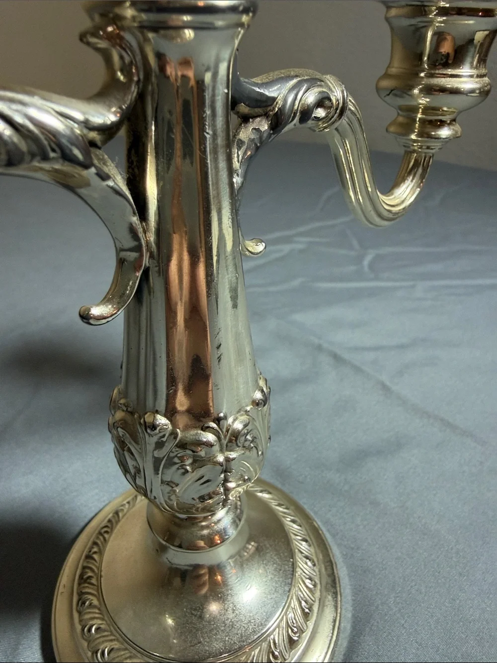 Vintage Ornate Silver Plated 3-Arm Candelabra Candle Holder Baroque Model 2203